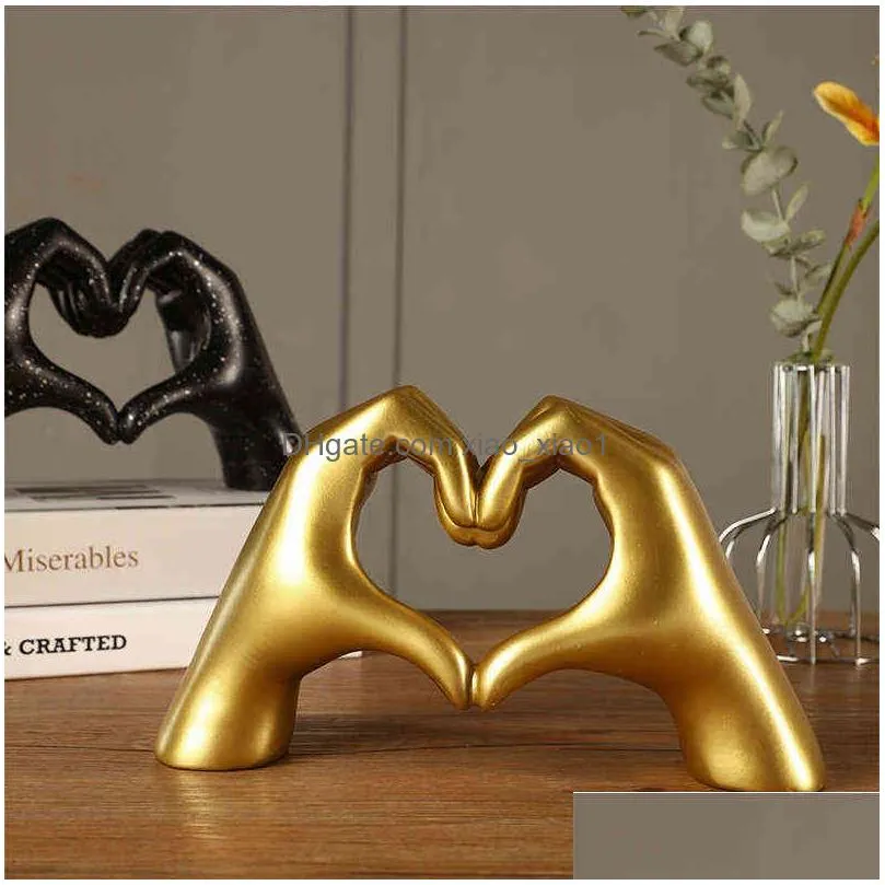 decorative figurines nordic love heart gesture sculpture home decoration live statue figurines wedding ornaments for living room desk
