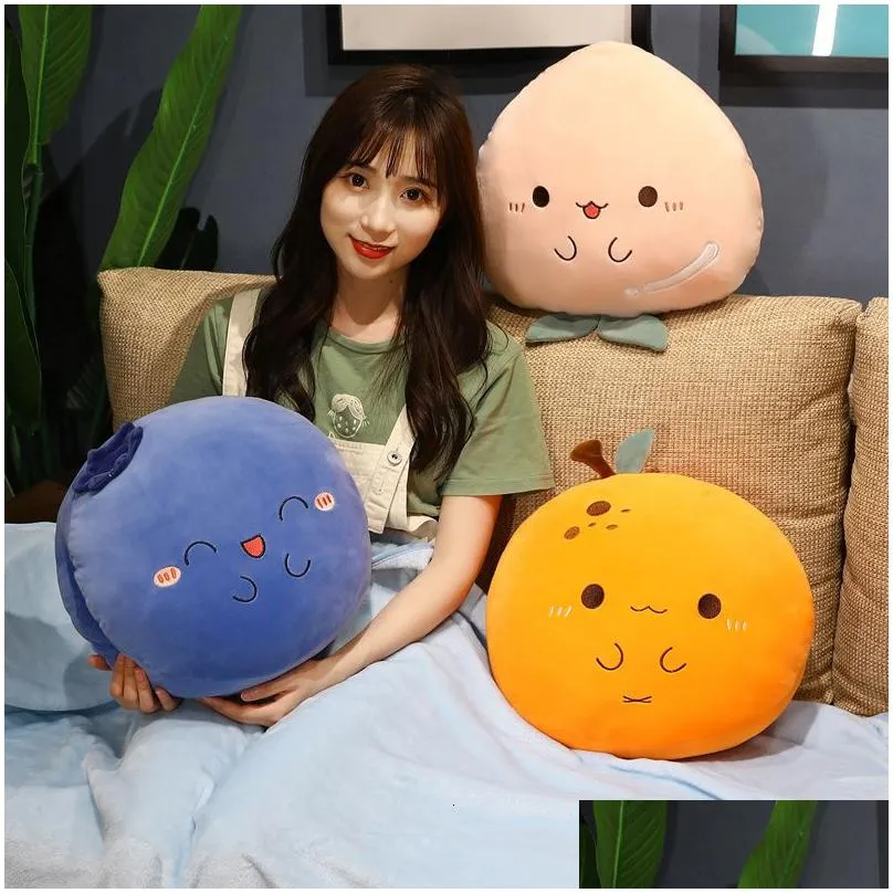 Plush Pillows cartoon peach orange blueberry Stuffed toy filled with soft blanket Cute fruit pillow doll Birthday gift for children and girls