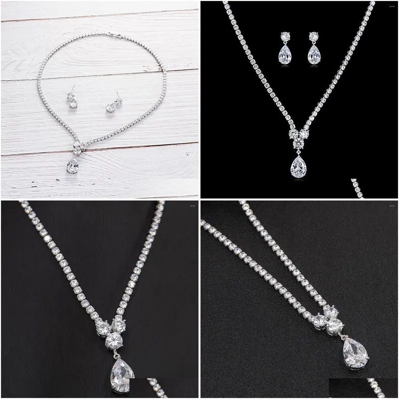 Necklace Earrings Set Gorgeous Full CZ Cubic Zirconia Wedding Bridal For Women Girl Prom Party Jewelry CN10131