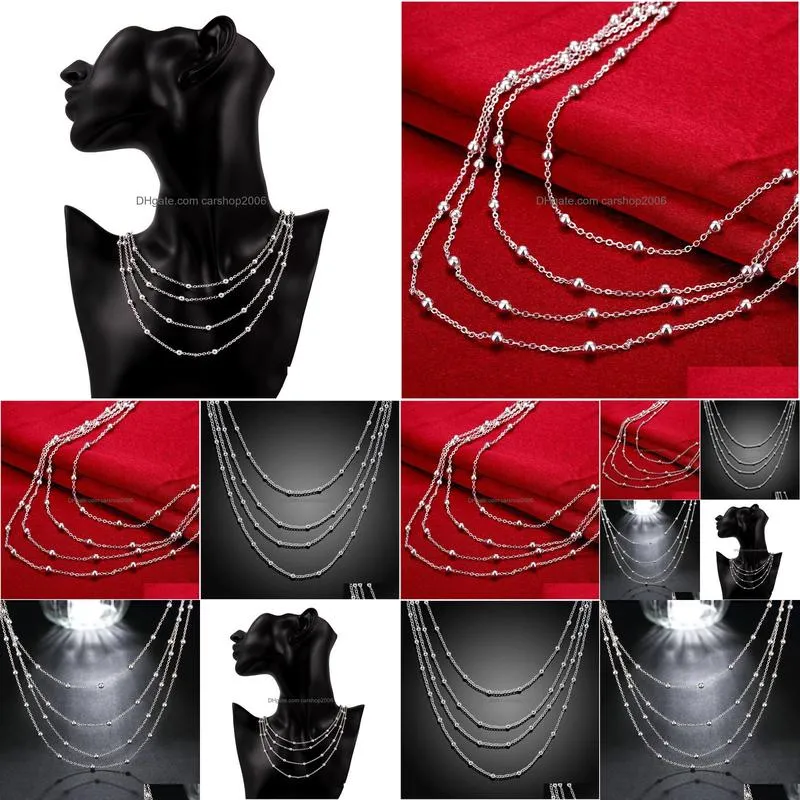 fine 925 silver color necklace jewelry european style women lady cute charms beads chain fashion valentines day gift