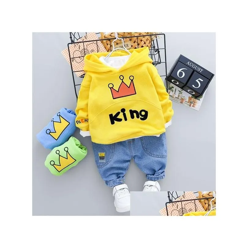  kid boy casual hooded clothing set outfit 1 2 3 4 years cute cartoon letter print t-shirt and jeans kids boy costume x0401