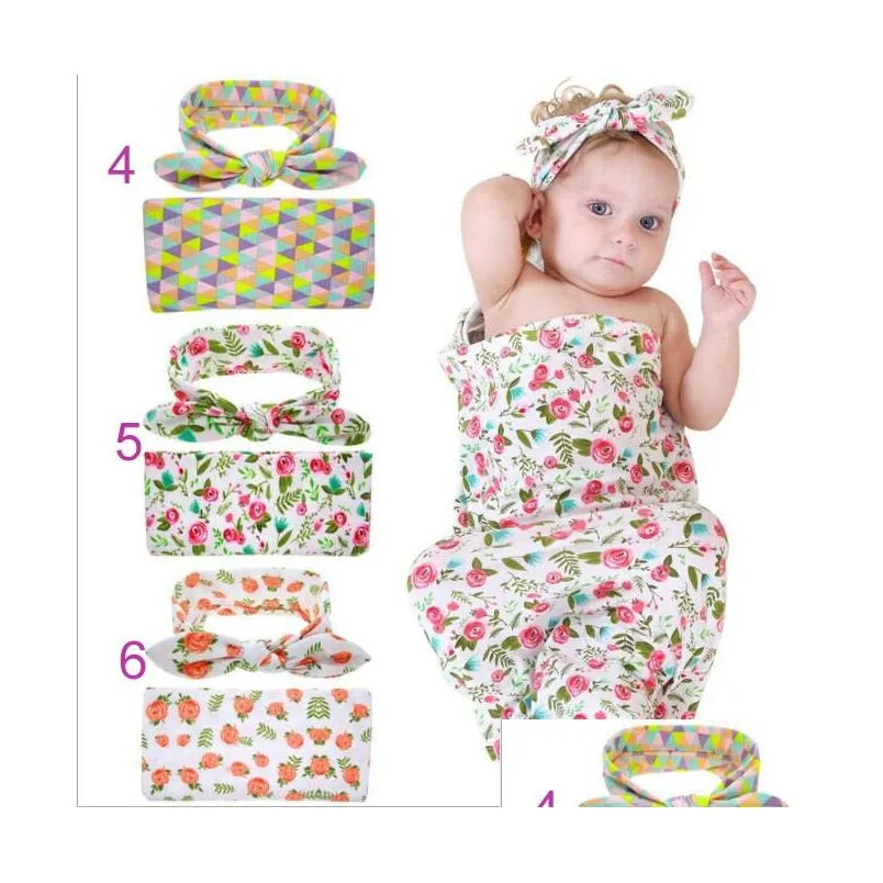 15 styles Kids Muslin Swaddles Ins Wraps Blankets Nursery Bedding Newborn Organic Cotton Ins Floral Print Swaddle + Headband two piece