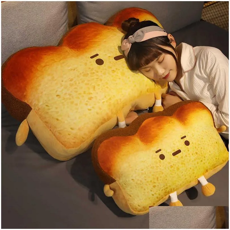  emoticon toast bread bed cushion stuffed cartoon food bed bedside pillow funny gift for grl bedroom decor toy for him q0727