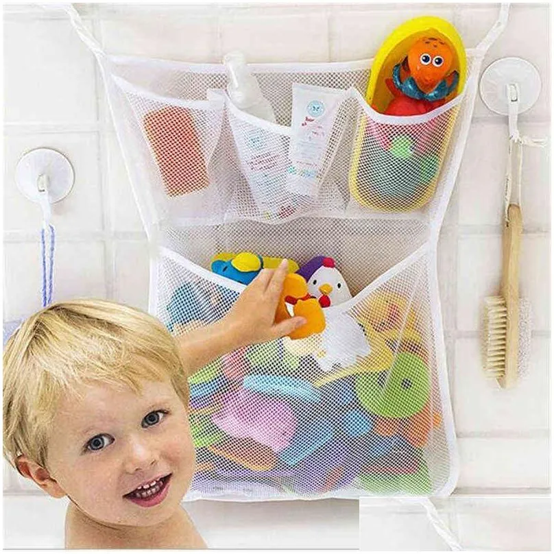 Multifunction Baby Bathroom Mesh Bag Child Bath Toy Bag Net Suction Cup Baskets Kids Bathtub Doll Organizer X1106 X1106