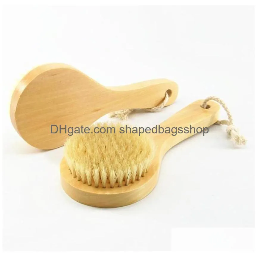 Bath Brushes, Sponges & Scrubbers Dry Skin Body Brush With Short Wooden Handle Boar Bristles Shower Scrubber Exfoliating Masr Fy5312 D Dhfle