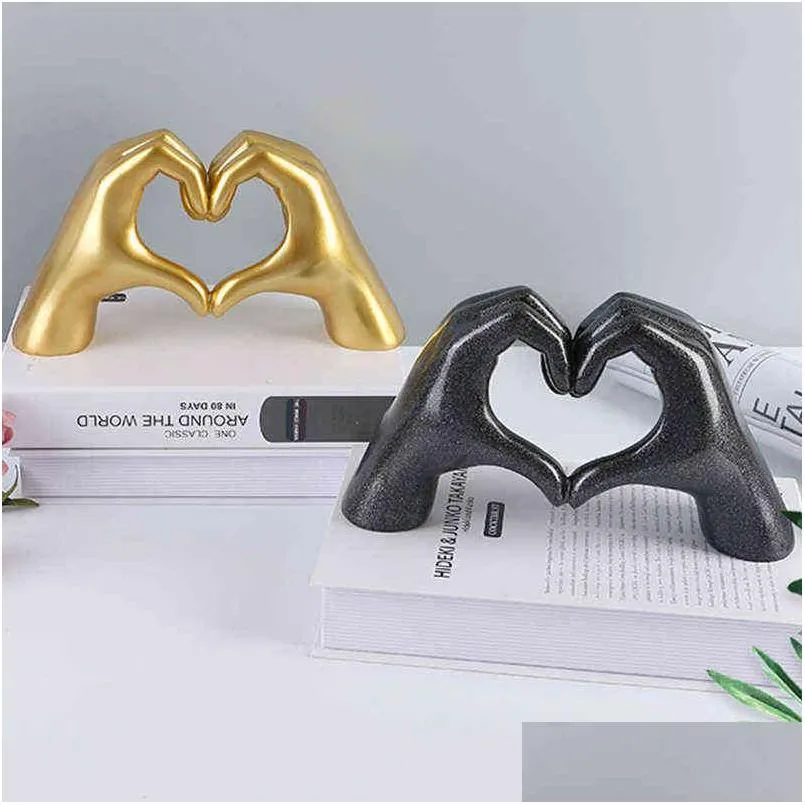 decorative figurines nordic love heart gesture sculpture home decoration live statue figurines wedding ornaments for living room desk