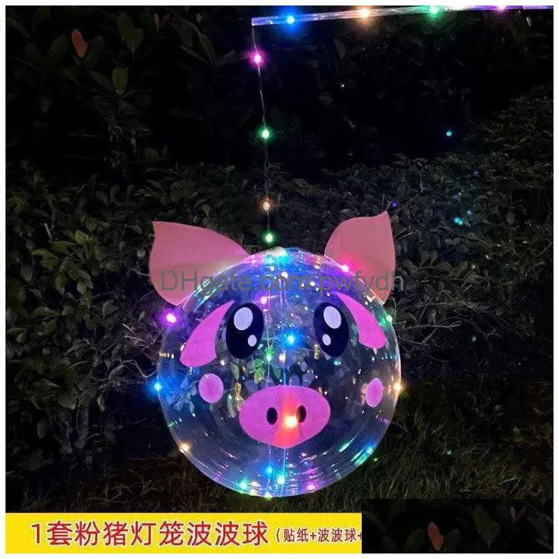 Other Event Party Supplies 2023 Valentines Day Balloons Cartoon Bear Pig Rabbit Lantern Festival Lanterns Glow Wave Ball Square Ani Dhfzu