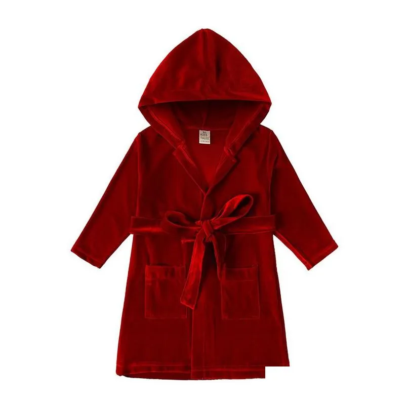 Towels Robes Kids Girls Christmas Pajamas Family Hoody Red Velvet Sleepwear Long Nightgown Pyjama Enfant Fille Boys Clothes Pjs 221025