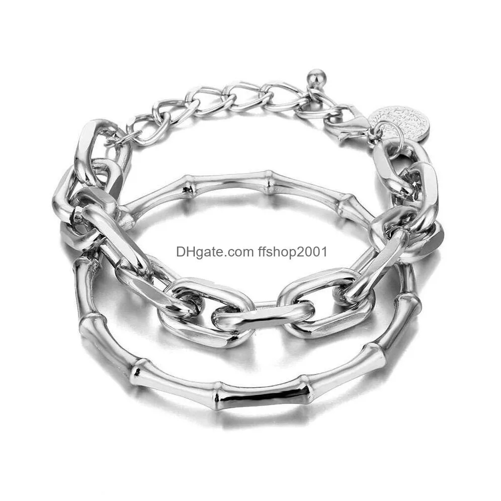 wolf tide bracelets and bangles bundle set punk rock hip hop multi layered cuban link chain bracelet for women lock butterfly charms jewelry wholesale