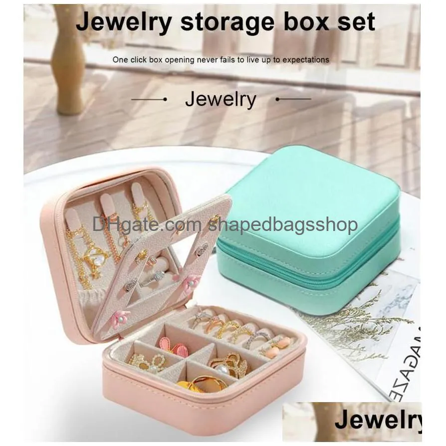 Storage Boxes & Bins Travel Jewelry Box Organizer Pu Leather Display Storage Case For Necklace Earrings Rings Holder Gift Drop Deliver Dha48