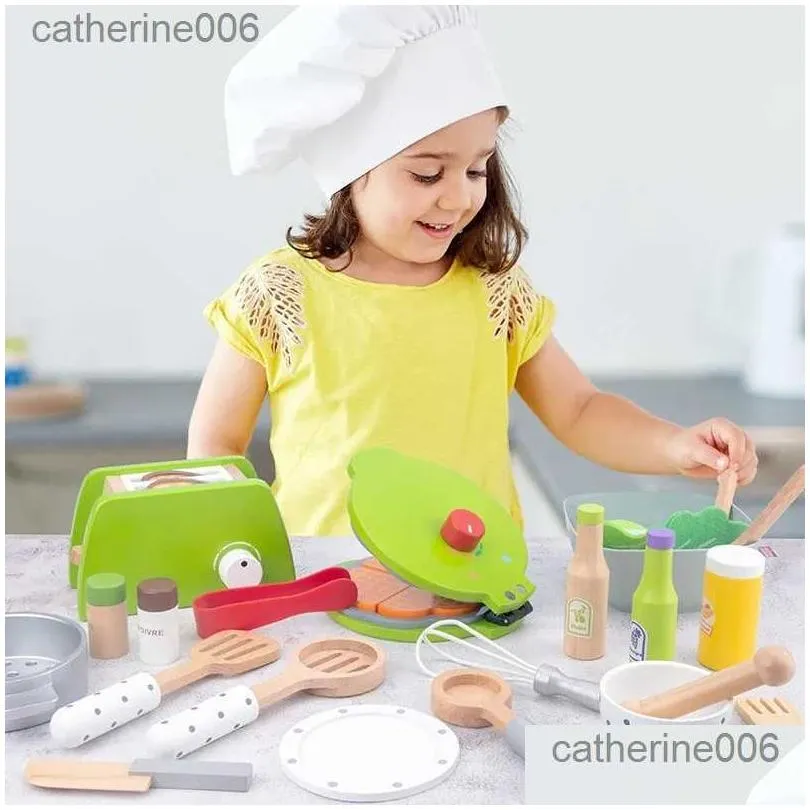 kitchens play food diy wooden kitchen toy pretend play simulation model set coffee machine cooking educational toys gift for children kids