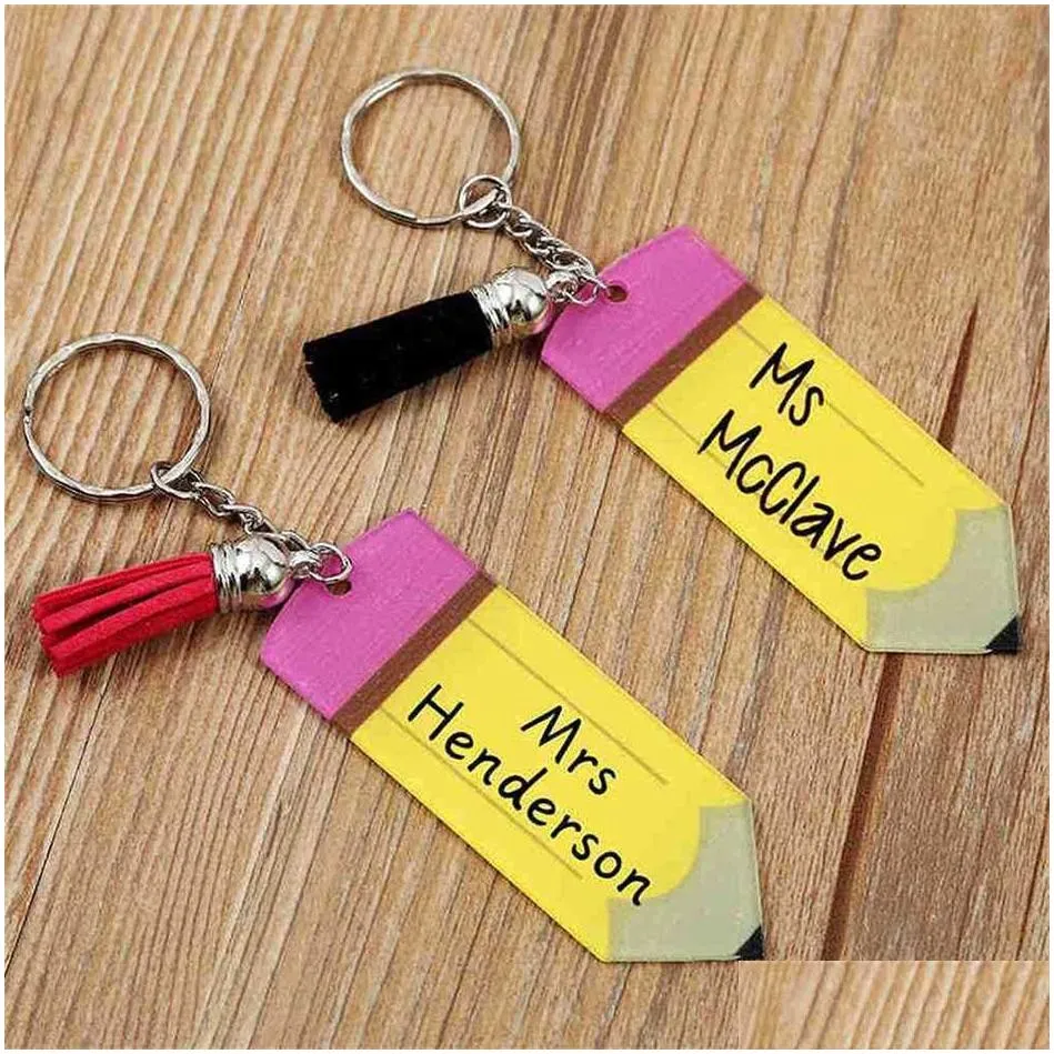 Ring Personalized Blank Key Letters Tassel Teacher`s Day Gifts Pencil Key Chain Acrylic Student Children`s Keychains Favor Festival