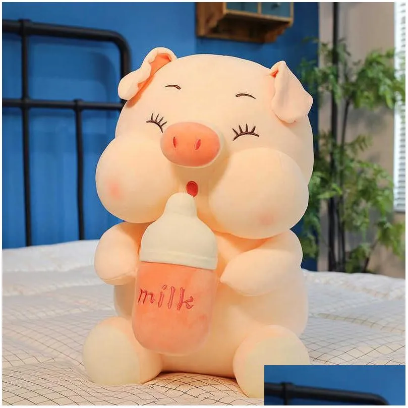 zqswkl 35/45cm cute bottle pig doll plush toy big stuffed animals childrens toys girls pink birthday gift kawaii anime pillow q0727
