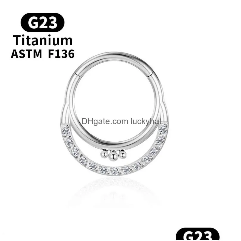 Nose Rings & Studs Septum Piercing G23 Earrings Titanium Women Zircon Nose Ring Industrial Ball Charming Clicker Y Tragus Cartilage Bo Dhhqy