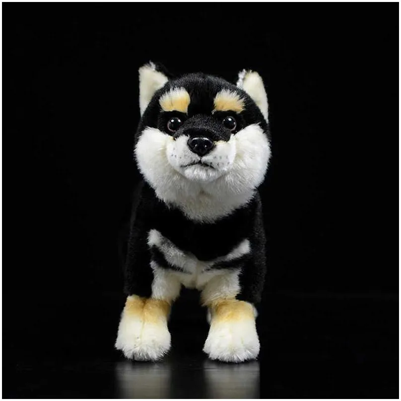 28cm shiba inu real life plush standing japanese black dog pet doll soft lifelike stuffed animal cute kids toys christmas gifts q0727