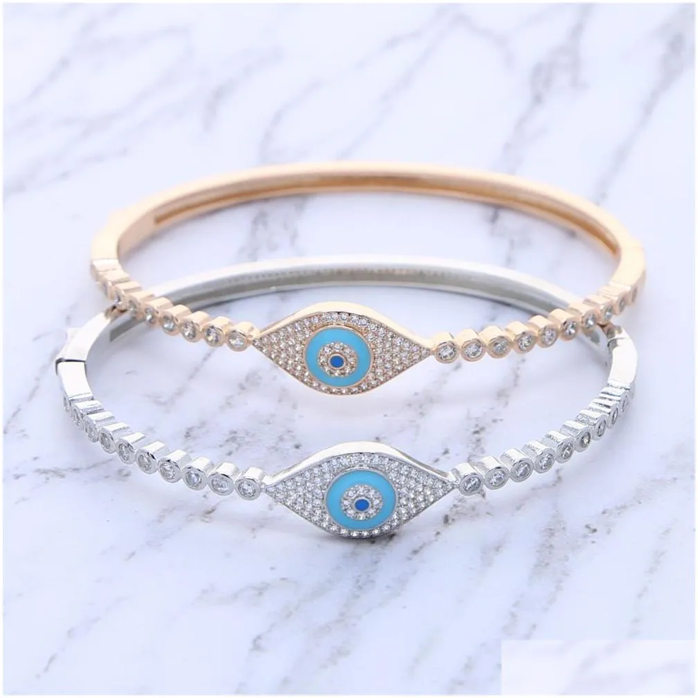 New Turkish Evil Eye Charm Bangle Bracelets For Women Fatima Lucky Cubic Zircon tennis chain Bangle wedding Jewelry wholesale