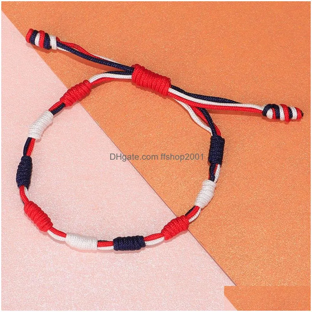 american national day bracelet adjustable handwoven red white blue flag color mixed independent day bangle bracelets for women and men boho accessories
