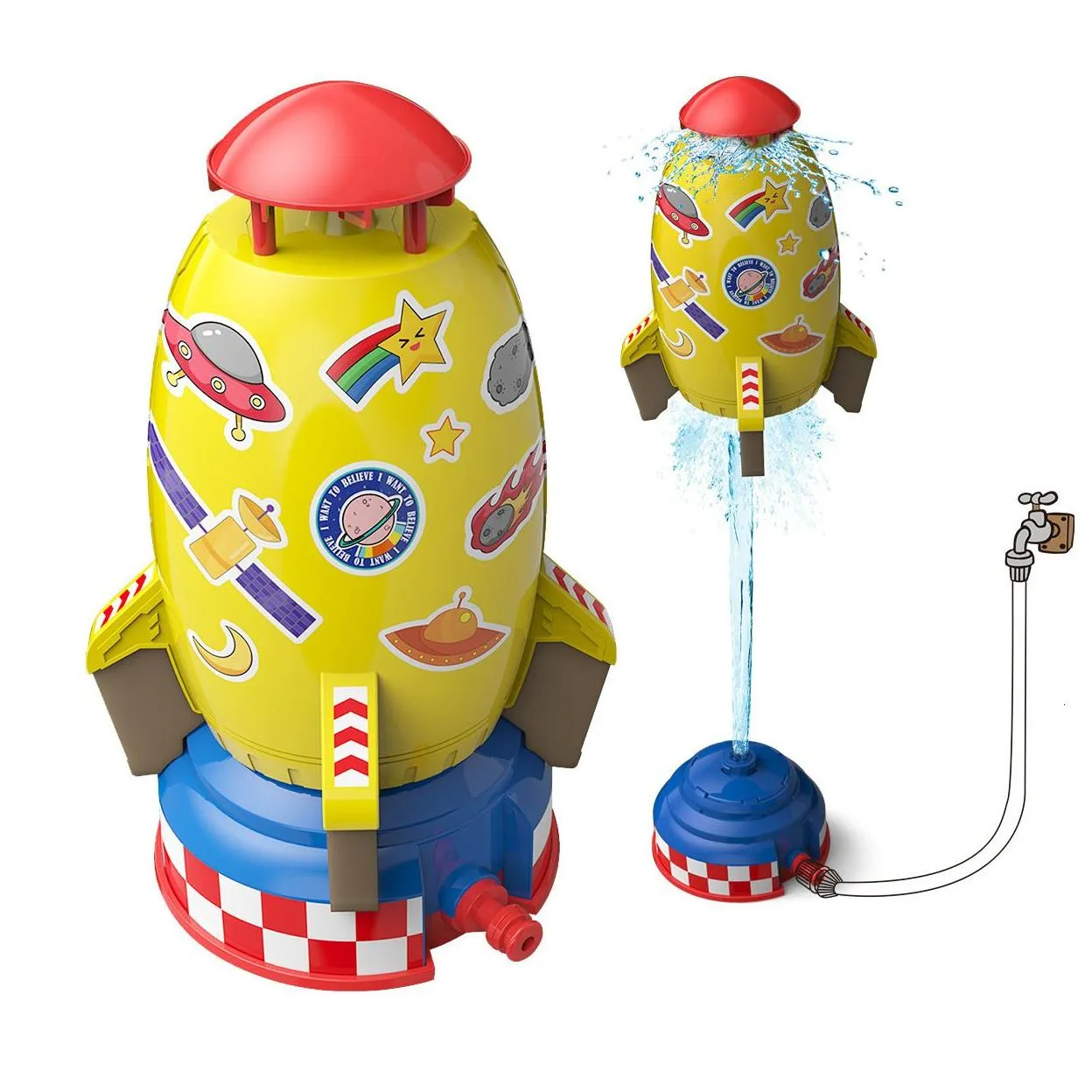 Bath Toys Flying  Rocket Small Fountain 360 Degree Rotating Sprinkler Inject Splashing Water Outdoor Pool Party Children`s Summer Toy