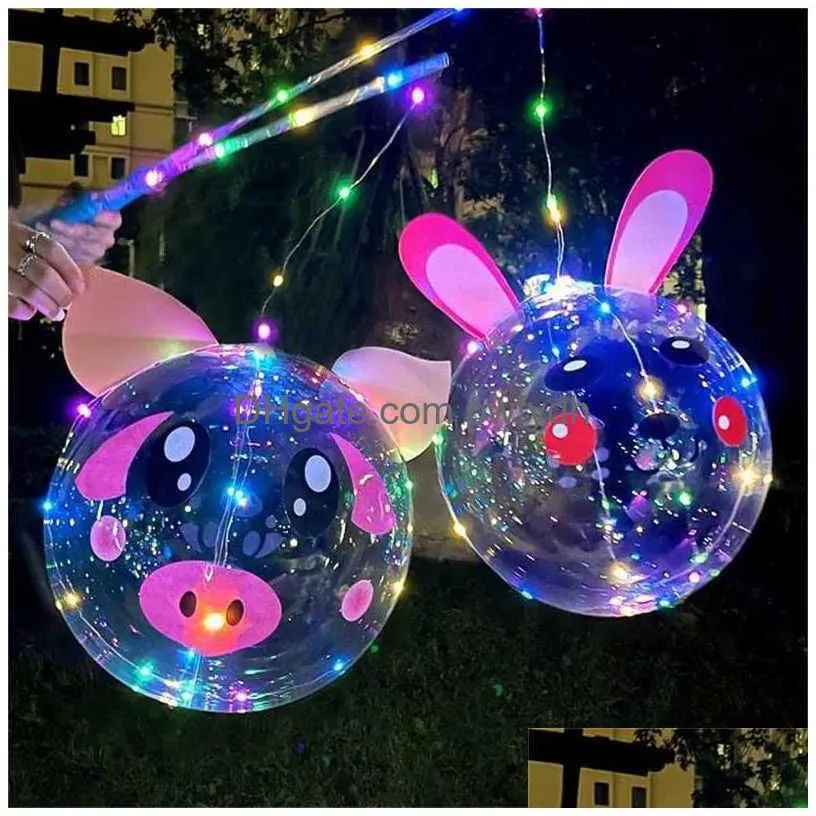 Other Event Party Supplies 2023 Valentines Day Balloons Cartoon Bear Pig Rabbit Lantern Festival Lanterns Glow Wave Ball Square Ani Dhfzu