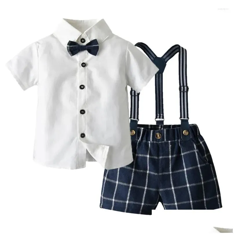 Clothing Sets Children`s Gentleman Wear Spring And Autumn Lapel Long Sleeve Cotton Cardigan Boys Plaid Spaghetti Straps Twinset Kids