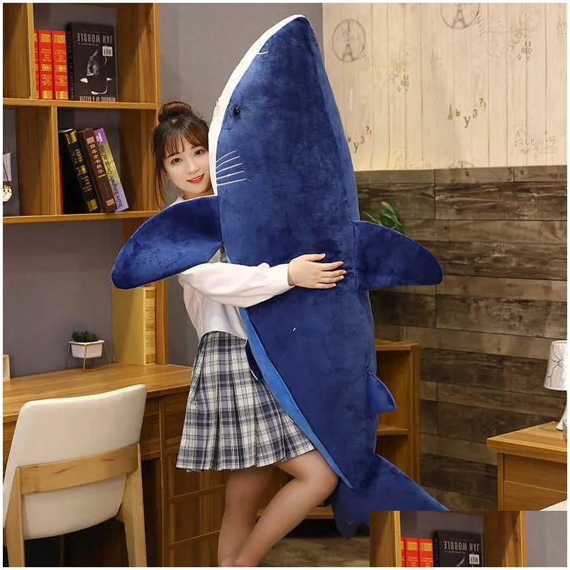  lovely huggable big size soft toy plush shark stuffed toys sleeping cute pillow cushion stuffed animal gift for children q0727