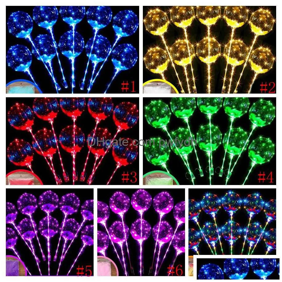 Party Decoration Led Flashing Balloon Transparent Luminous Lighting Bobo Ball Balloons With Feather String Xmas Wedding Drop Deliver Dhwt9