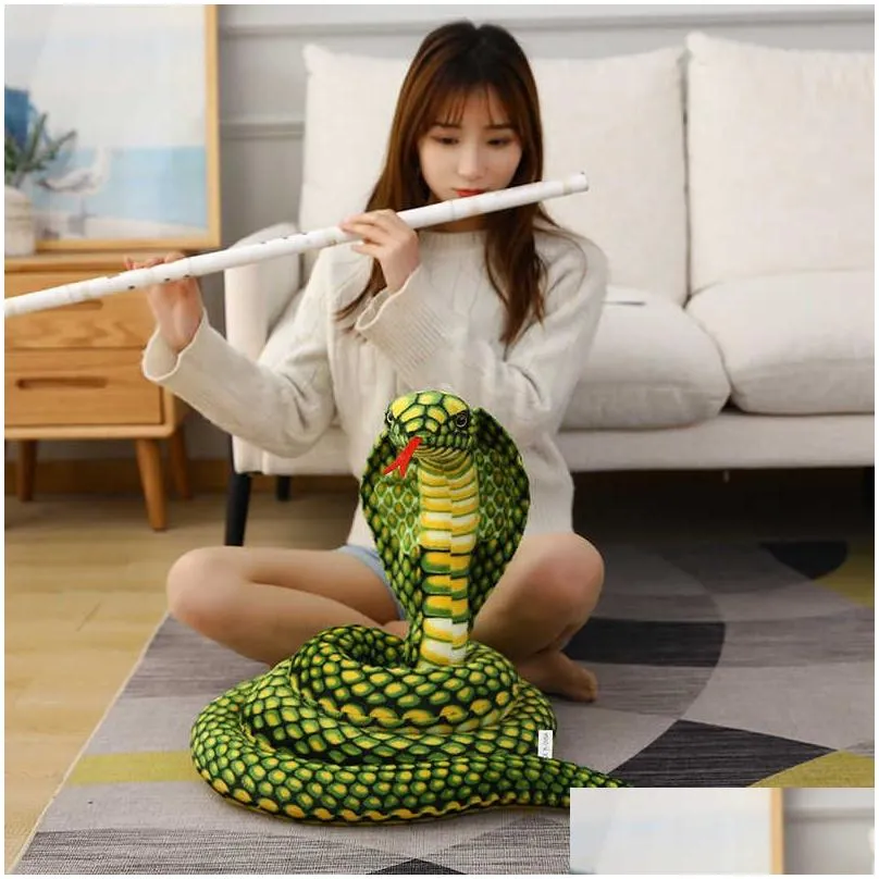 simulation 3d cobra snake reptile cobra python plush toy animal crossing plush stuffed doll decoration gift child comforting dol q0727