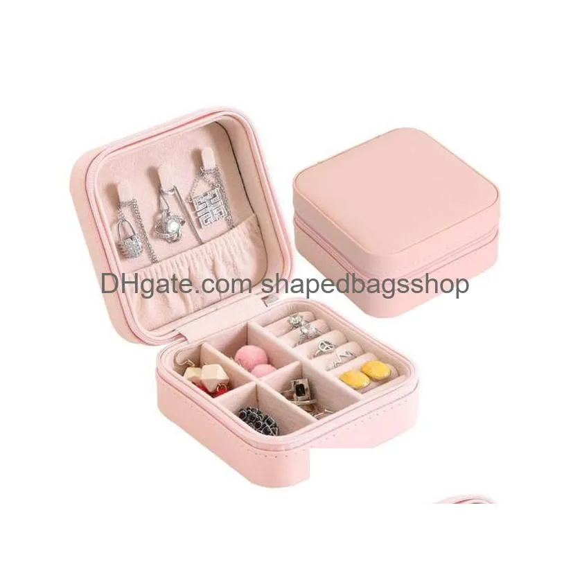 Storage Boxes & Bins Travel Jewelry Box Organizer Pu Leather Display Storage Case For Necklace Earrings Rings Holder Gift Drop Deliver Dha48