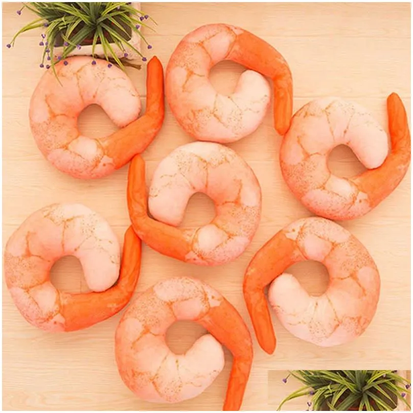 1pc 45x45cm novelty simulational plush peeled shrimp u-shaped neck pillow prawns meat cushion kids toys christmas gifts tl0029 q0727