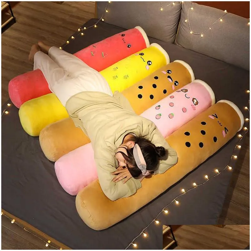 real-life bubble tea plush long pillow toys boba fruit tea cup pillow cylindrical cushion home decor kids gift for kids birthday q0727