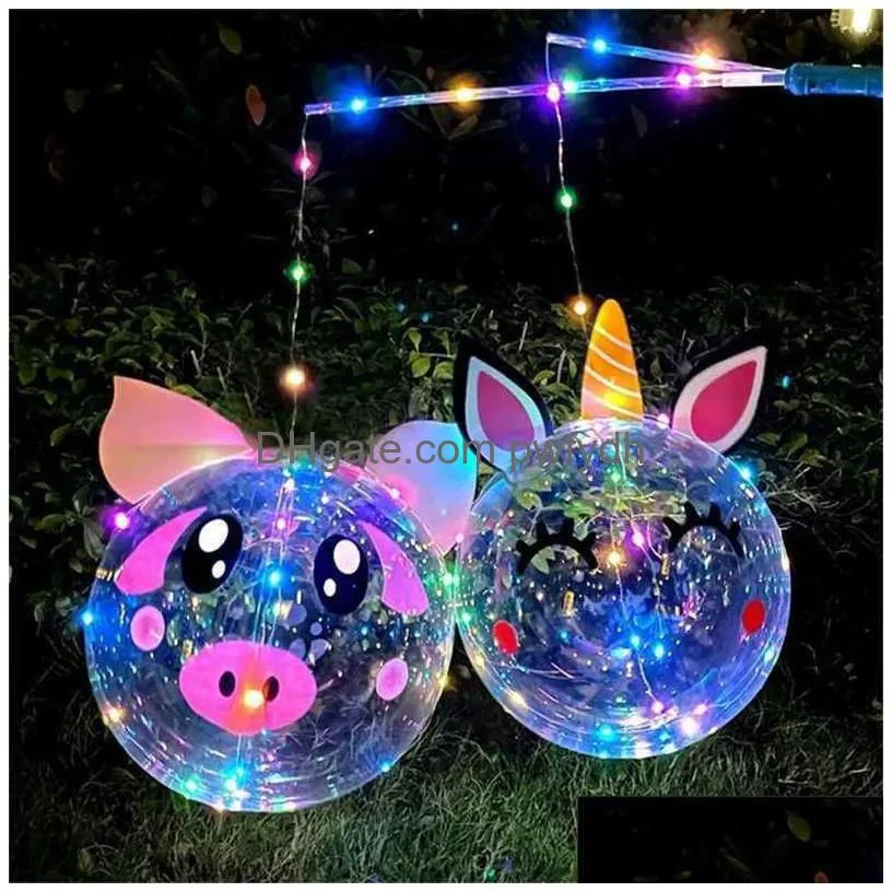 Other Event Party Supplies 2023 Valentines Day Balloons Cartoon Bear Pig Rabbit Lantern Festival Lanterns Glow Wave Ball Square Ani Dhfzu