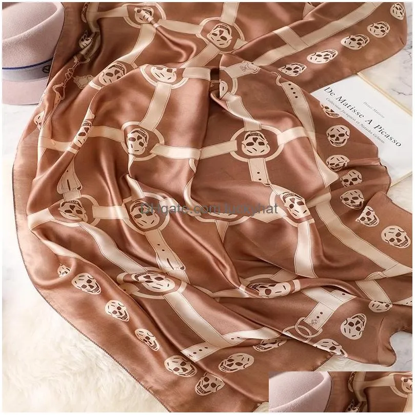 Scarves Scarves 2022 Spain Skl Pure Silk Scarf Ladies Fashion Shawls And Wraps Bandana Pashmina Summer Beach Hijab Snood 18090Cm154975 Dhu7C