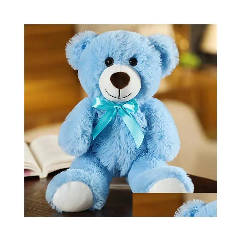 35cm cute colorful bow tie bear doll plush toy hug bear doll children birthday gift rag doll teddy bear home living room bedroom q0727