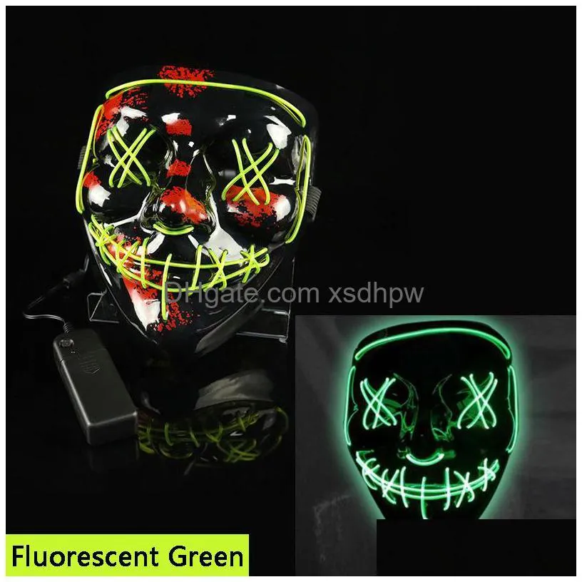 10color luminous led mask rave toy halloween clown funny disco pvc props party favor decoration festive supplies x0816a