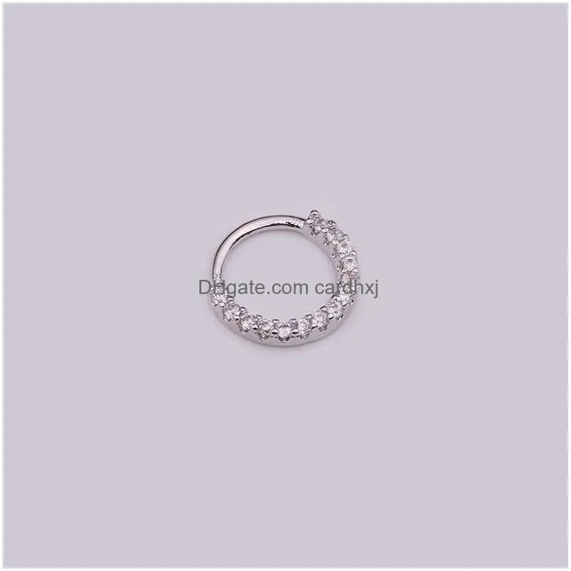 Hoop & Huggie Shiny Cubic Zirconia Nose Ring Hie Hoop Earring Creative Micro Inlaid Nail Round Nasal Septum Loop Ear Bone Human Body P Dh65V