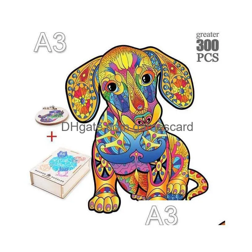 Puzzles Wooden Animal Jigsaw Puzzle Turtle Dog Fox Diy For Adts Child Decompression Interactive Games Birthday Drop Delivery Dhltw