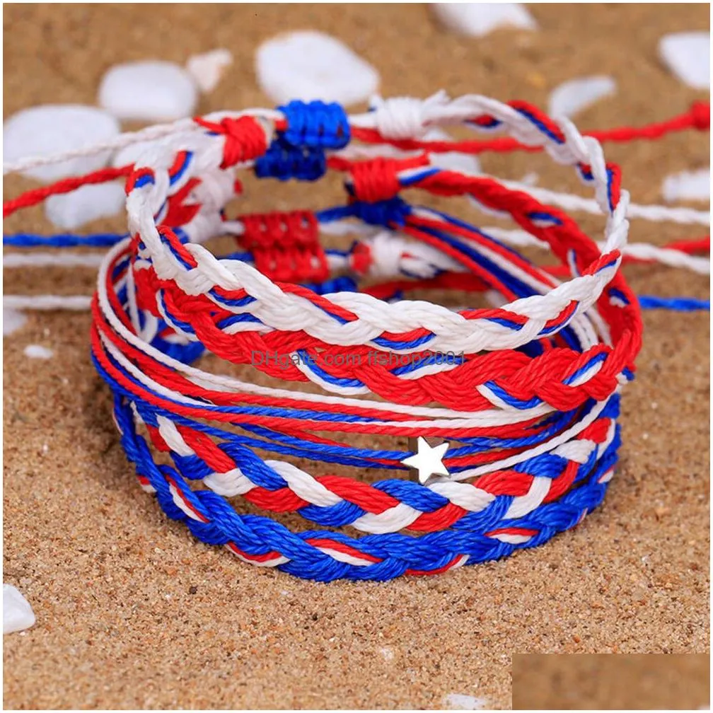 waterproof wax thread bracelet set for women handwoven rope independence day five point star pentagram beach friendship bracelets friends jewelry