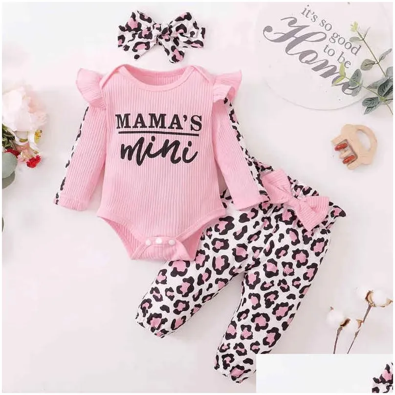 3pcs born clothes baby girl clothes sets infant outfit ruffles romper top bow leopard pants born toddler clothing g1221