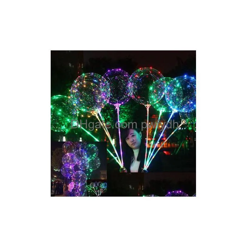 Party Decoration Luminous Led Balloon Transparent Colored Flashing Lighting Balloons With 70Cm Pole Wedding Decorations Holiday Supp Dhwng