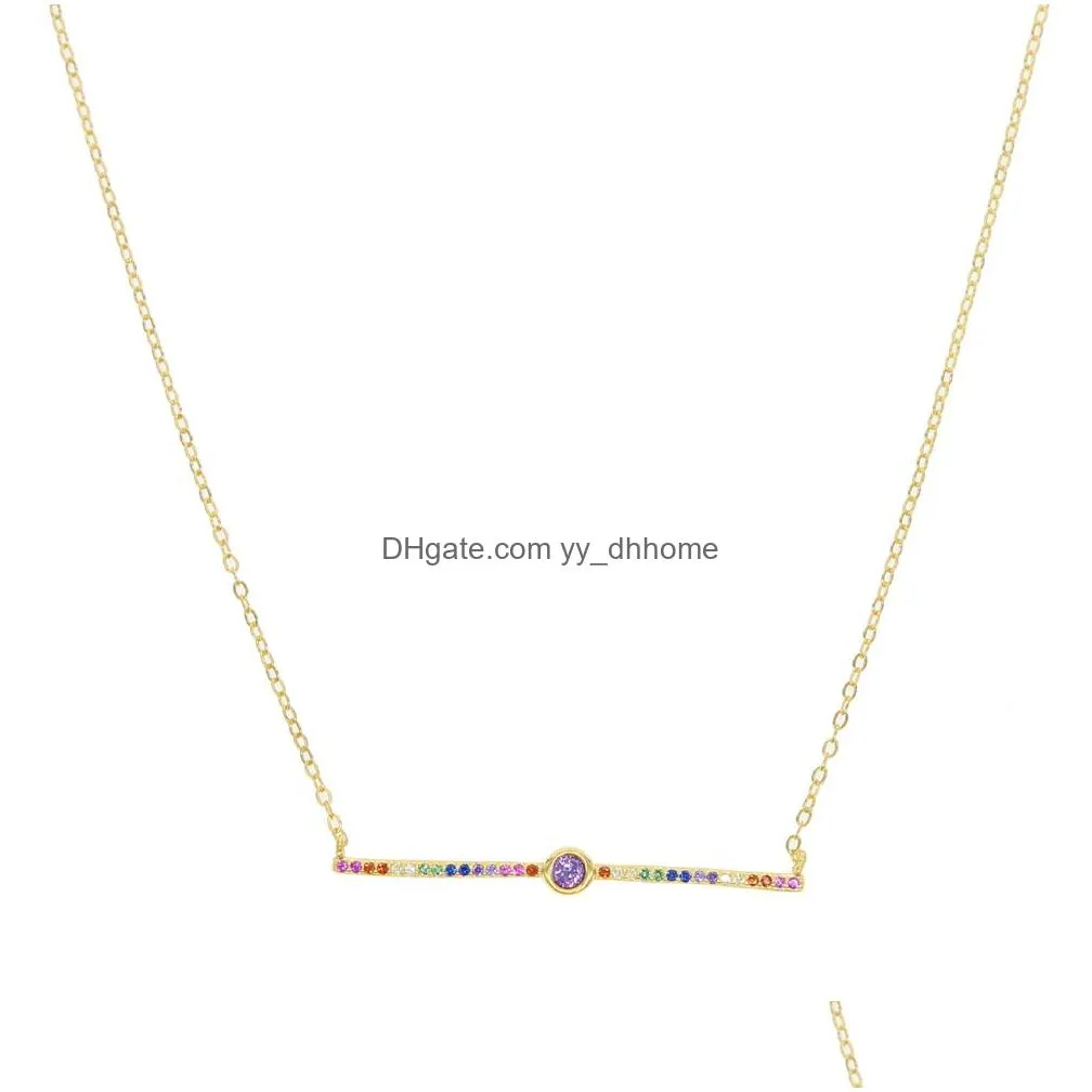 925 sterling silver rainbow cz bar necklace simple minimal design delicate women girl gift gold plated vermeil geometric necklace