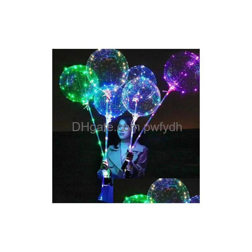 Party Decoration Luminous Led Balloon Transparent Colored Flashing Lighting Balloons With 70Cm Pole Wedding Decorations Holiday Supp Dhwng