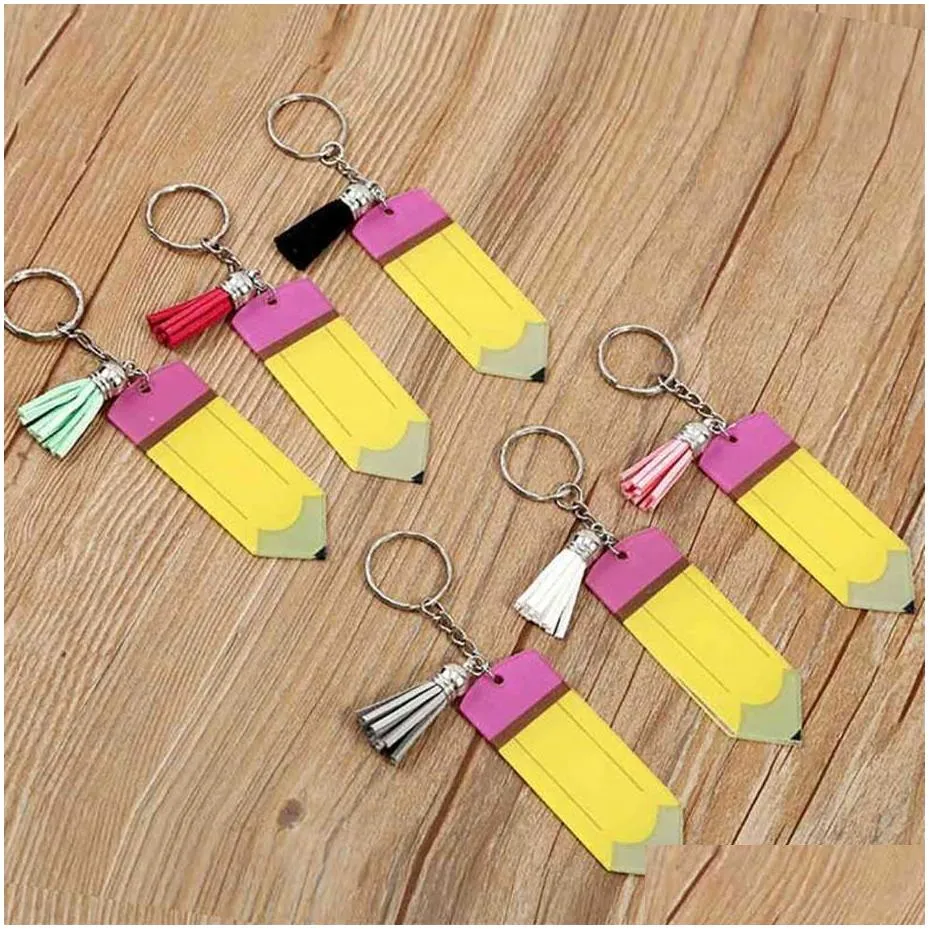 Ring Personalized Blank Key Letters Tassel Teacher`s Day Gifts Pencil Key Chain Acrylic Student Children`s Keychains Favor Festival