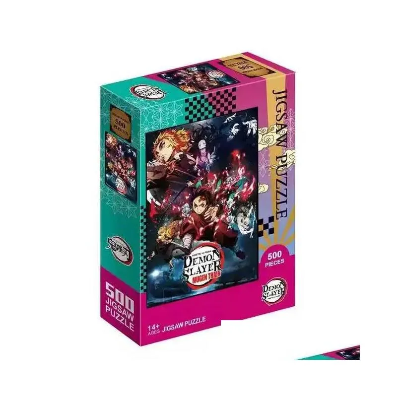 puzzles 500/1000piece jigsaw puzzles for adults demon slayer japanese anime series kimetsu cartoon kids educational enlighten toys