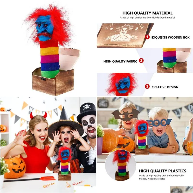 Halloween Toys Box Halloween Witch Scare Prank Sound Funny Wooden Toy Scary Joke Horror Light Pranks Jokes Scherzo Giocattolo Clown Gag