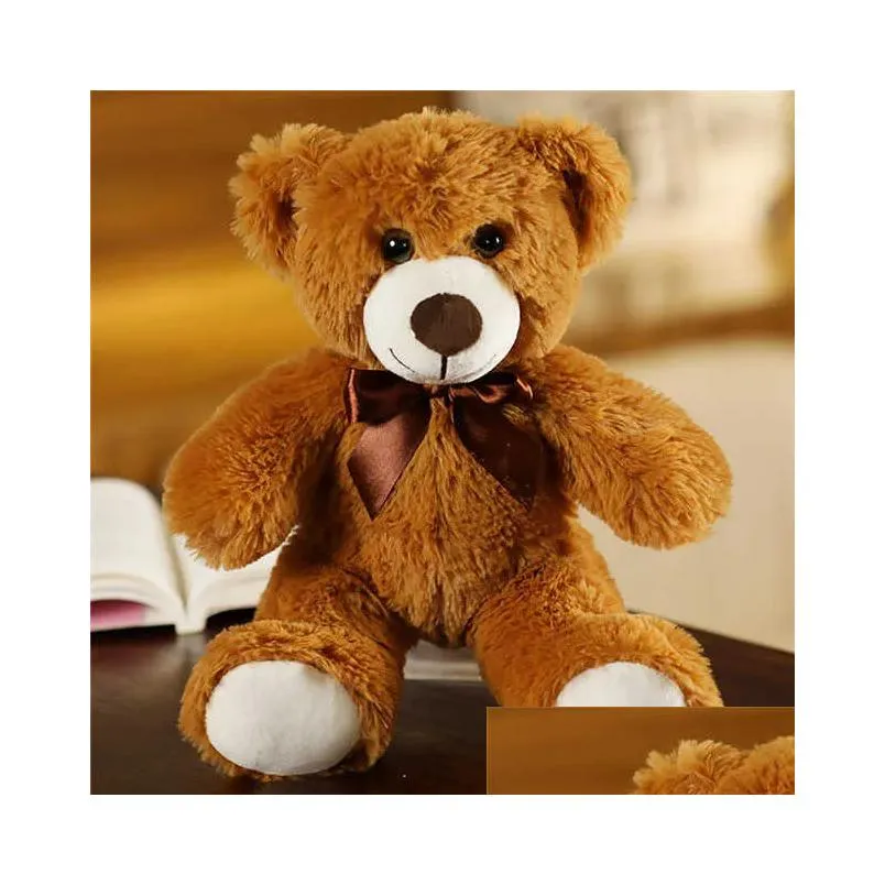 35cm cute colorful bow tie bear doll plush toy hug bear doll children birthday gift rag doll teddy bear home living room bedroom q0727