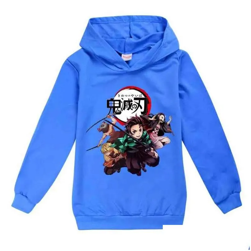 japanese anime demon slayer kimetsu no yaiba hoodies baby boy girl teen kids cartoon blade top tee clothing for children t shirt g1224