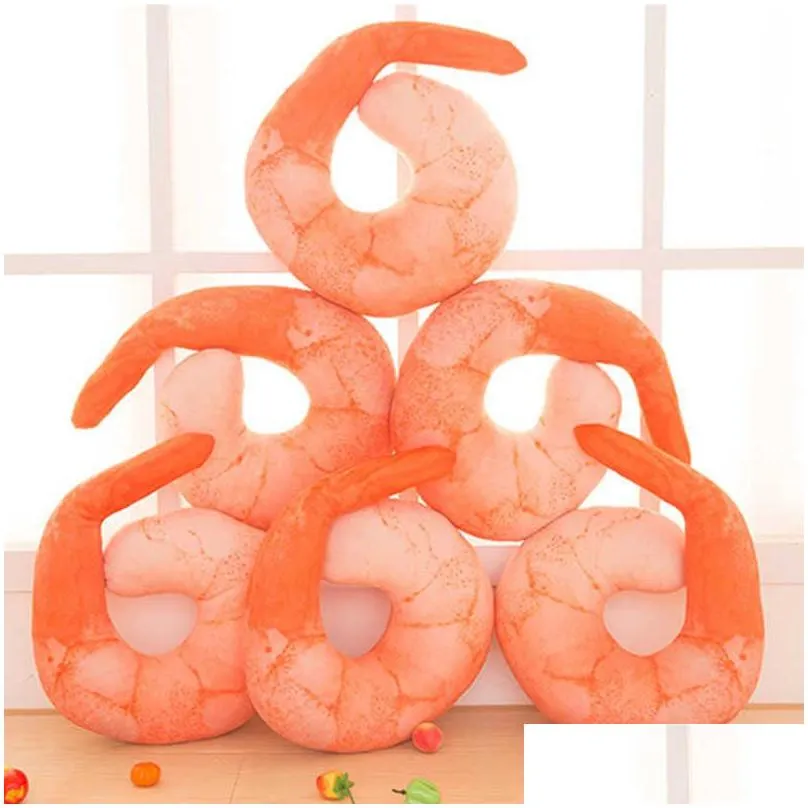 1pc 45x45cm novelty simulational plush peeled shrimp u-shaped neck pillow prawns meat cushion kids toys christmas gifts tl0029 q0727