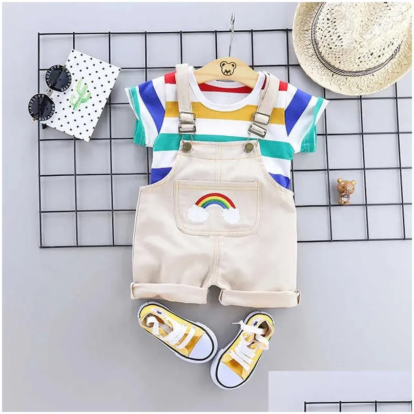 summer born baby boys clothes for 1 year baby birthday boy birthday sets outfit t-shirts strap shorts suits babies cloth sets g1023