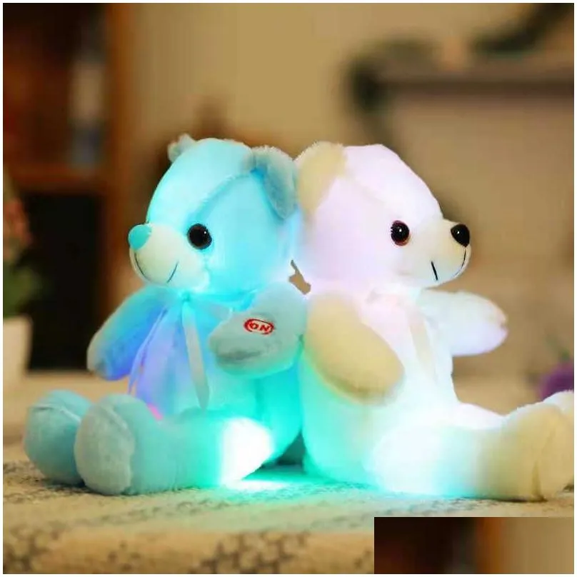 1/6 luminous 30/50/80cm creative light up led colorful glowing teddy bear stuffed animal plush toy christmas gift for kid q0727