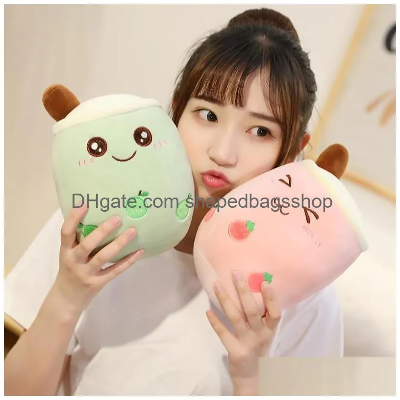 Party Favor Kawaii Small Size Cartoon Bubble Tea Cup Peluche Toys Funny Boba Pillow Stuffed Soft Stberry Panda Milk Cushion Baby Gift Dhezi